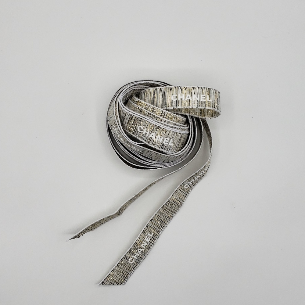 Chanel White Grey Gold Ribbon 140 inches - Picture 2 of 3